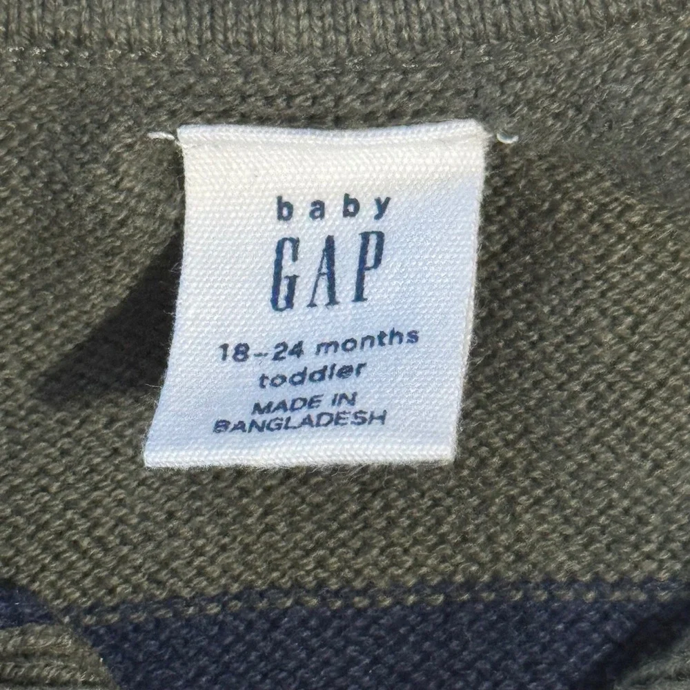 Baby GAP 18-24 Months Olive Green Striped Knit Polo Shirt Toddler Cotton